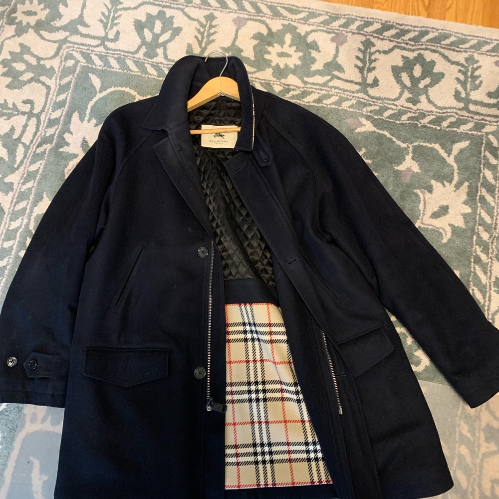 Men’s Burberry Pea Coat - Size Large - Navy